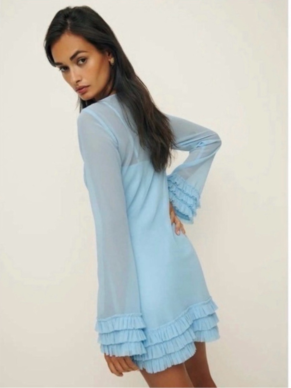 Reformation Light Blue Ruffle Mini Dress - Picture 3 of 5